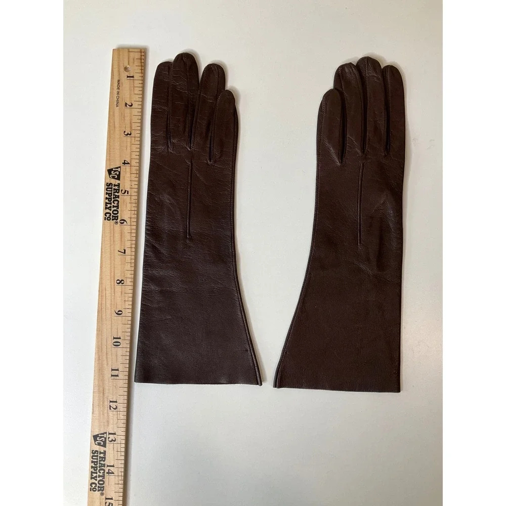 Vintage Leather Gloves Brown Short Table Cut Driving Chic Luxury Feminine 29